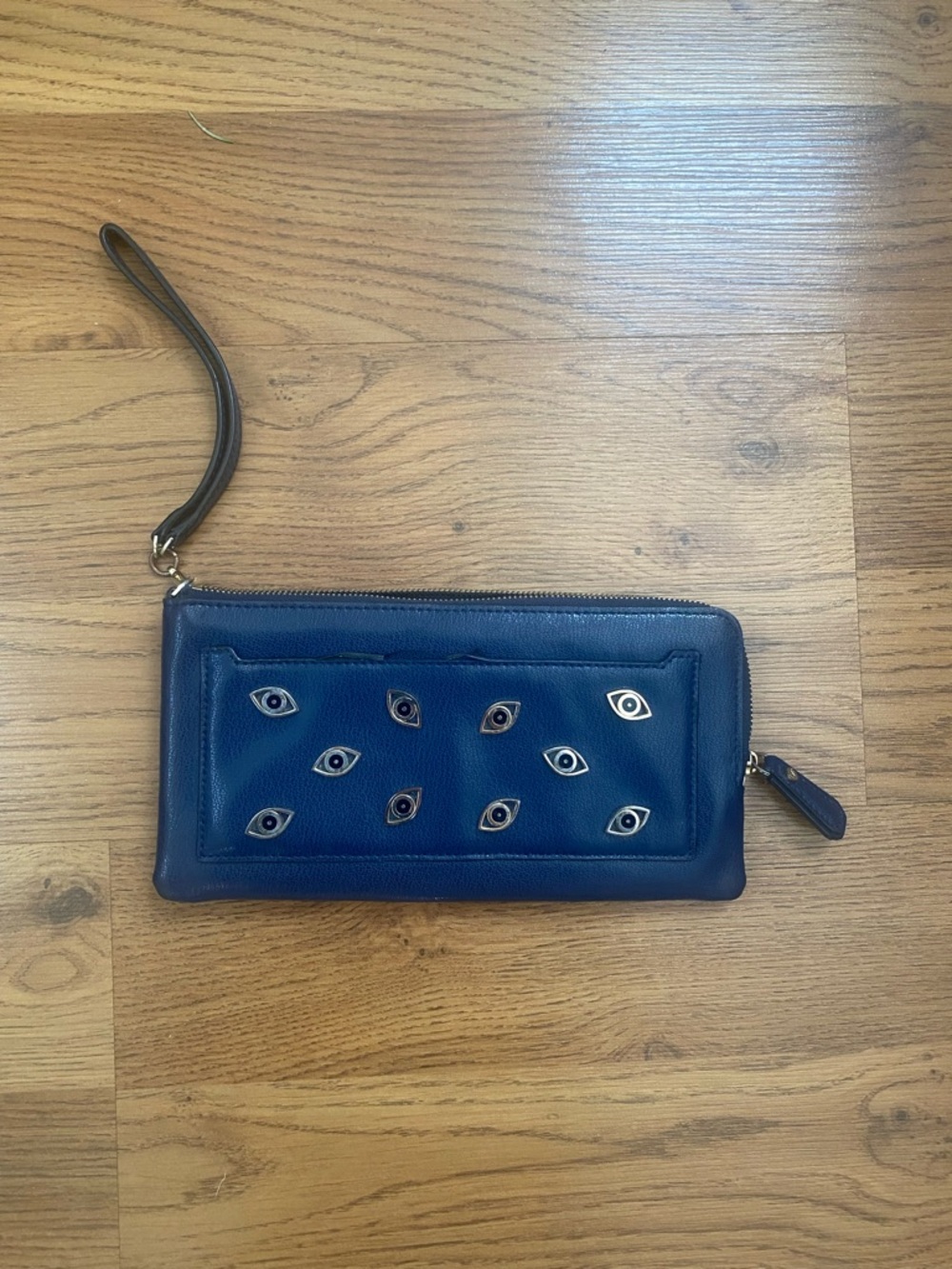 Diane Von Furstenberg Navy Eye-Embellished Wristlet Clutch